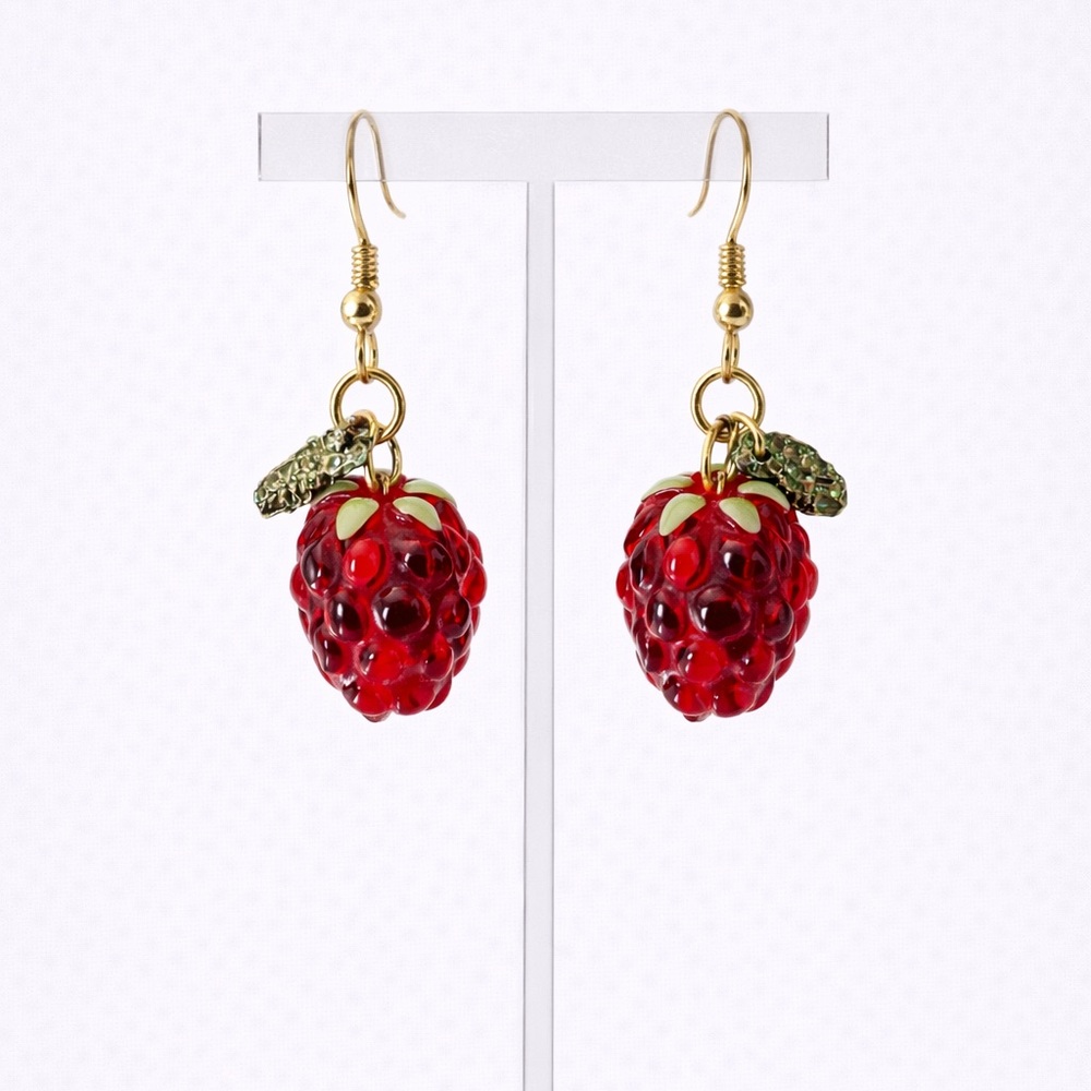 Red Raspberry Drop Earrings NWT